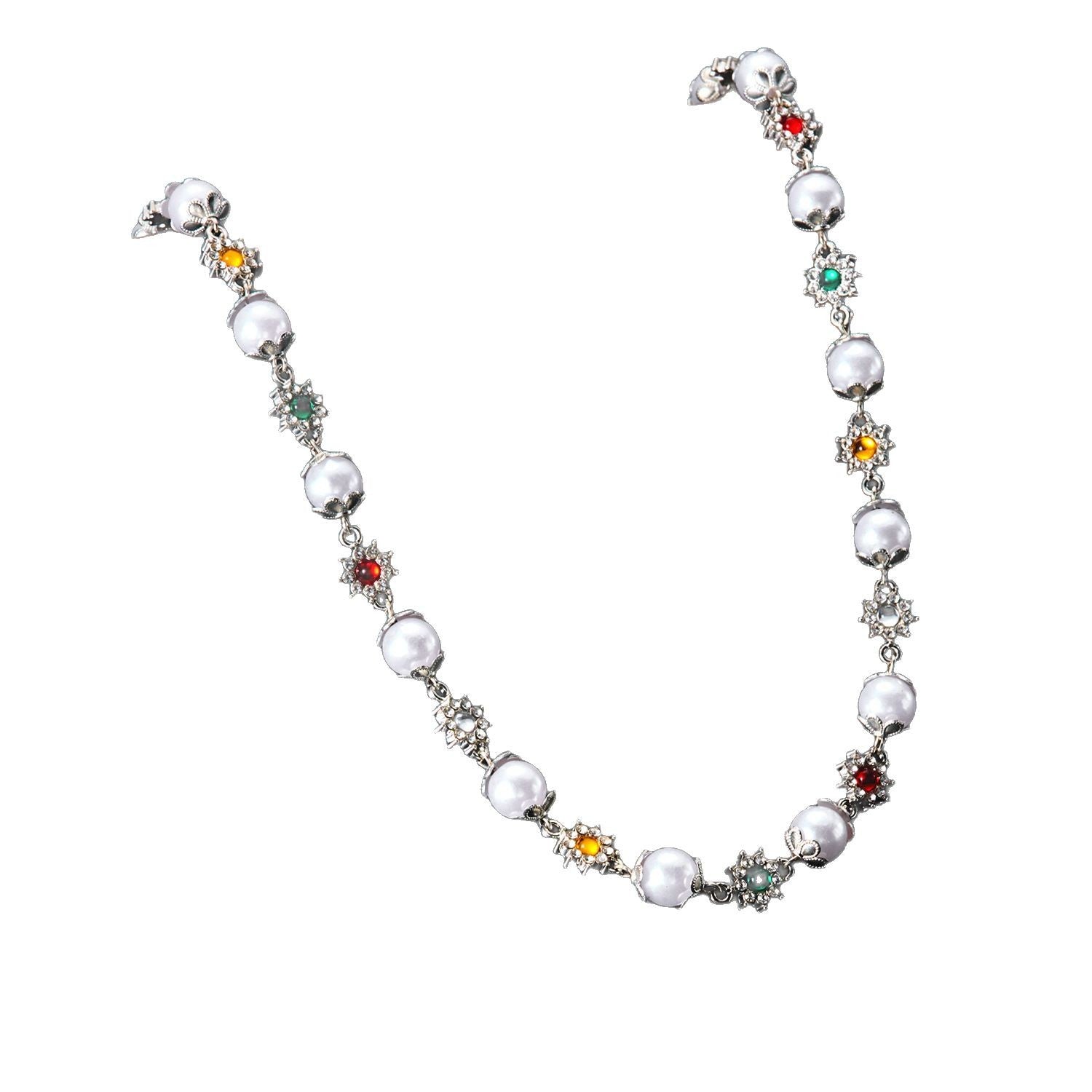 Pearl Diamond Flower Necklace Dopamine Clavicle Chain